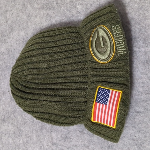 NFL ARMY GREEN Packers lined winter Youth beanie USA Flag New Era - Picture 1 of 8